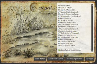 Screenshot des ElaStarter mit Statusanzeige und Buttons